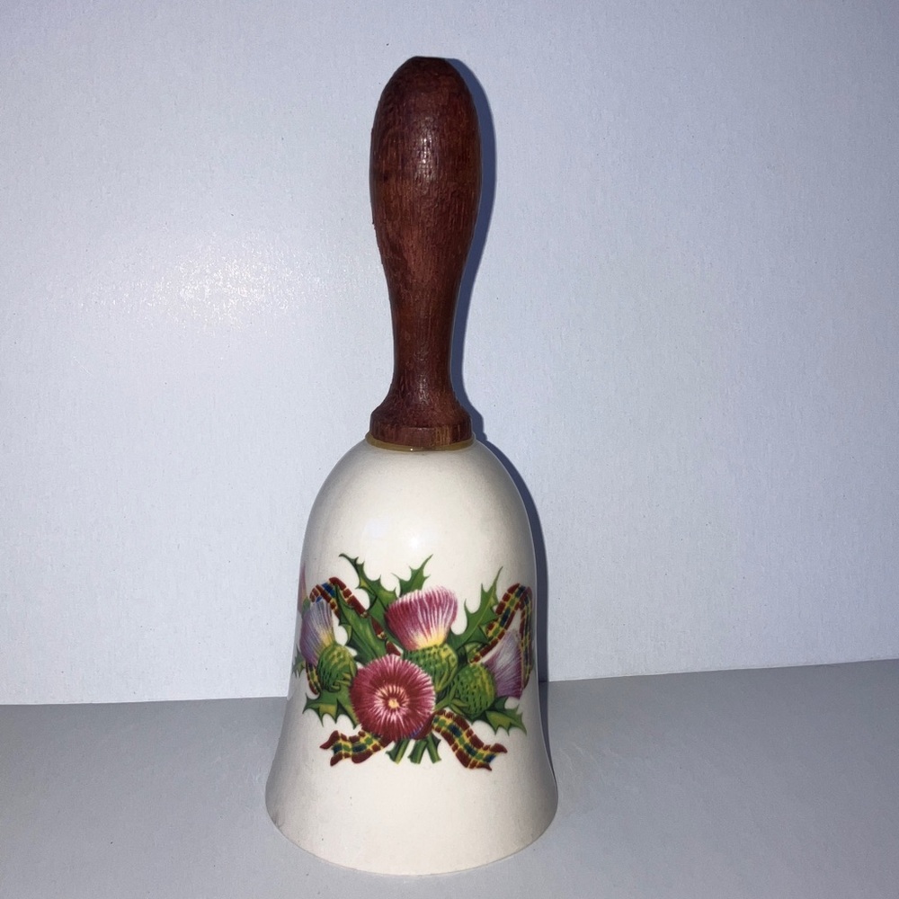 Vintage Floral Ceramic Bell with Wooden‎ Handle by Melba Ware, England